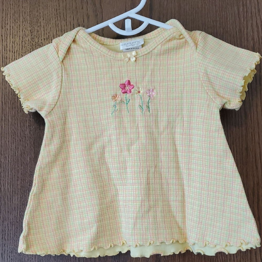 Vintage Carter's Baby Yellow Shirt With Flower Details Size 0-3 Months